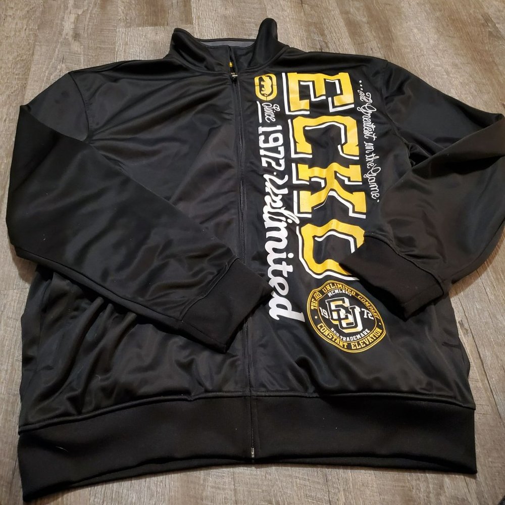 ECKO UNLTD Sz. XL Men's Jacket Streetwear RN93536 Black/Yellow/White Zipper Clos